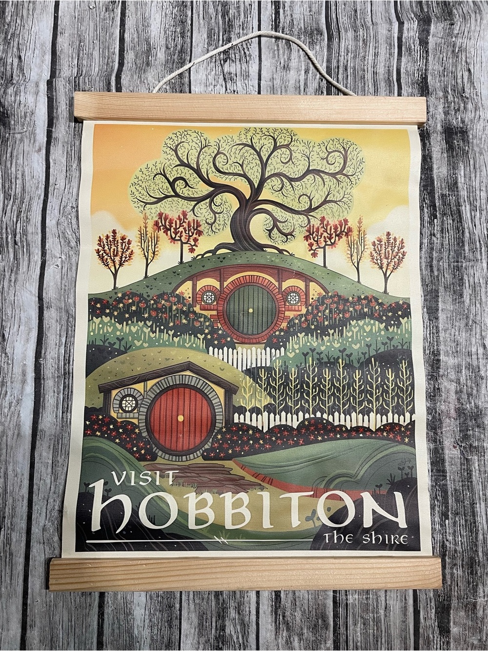12x16.5 Hobbiton Canvas Poster The Hobbit Shire Lord of the Rings Good Condition